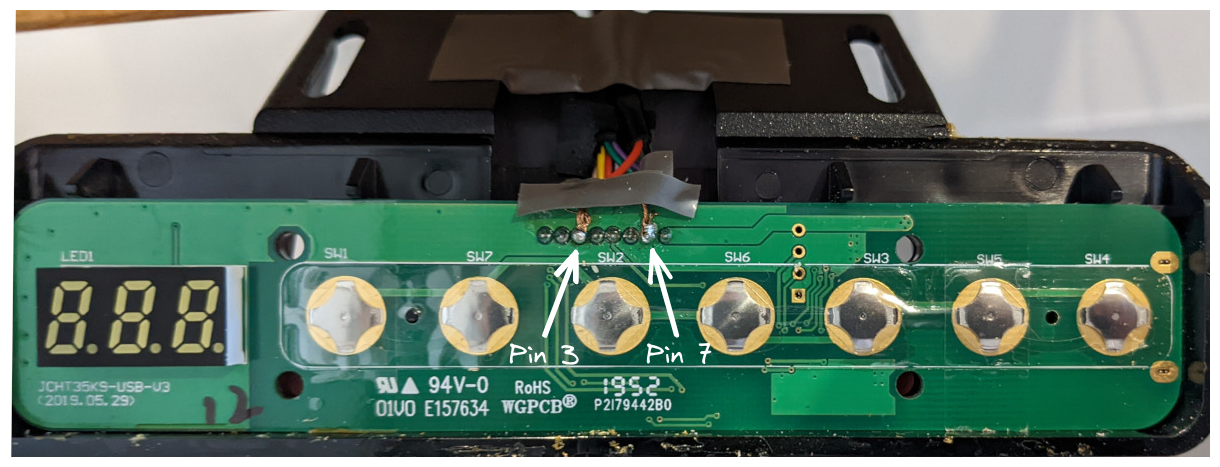 Solder onto Pins 3 and 7 to trigger preset 2